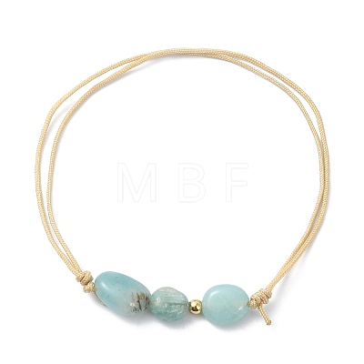 Mixed Natural Amazonite & Citrine & Dumortierite Quartz & Pink Opal & Quartz Crystal Nuggets Braided Bead Anklets AJEW-AN00557-1