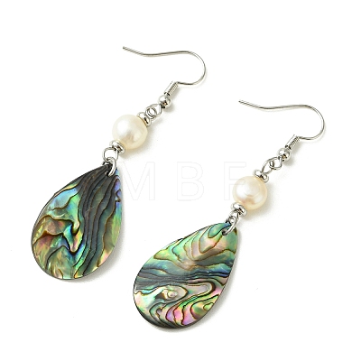 Natural Abalone Shell/Paua Shell Dangle Earrings EJEW-JE07434-02-1