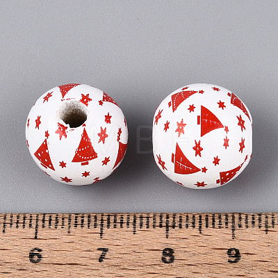 Christmas Spray Painted Schima Wood Beads WOOD-T032-35H-1
