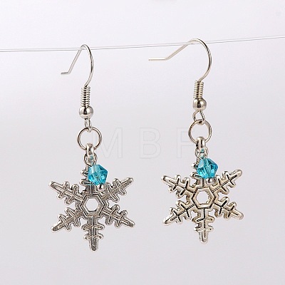 Tibetan Style Christmas Snowflake Dangle Earrings EJEW-JE01409-1