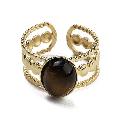 Oval Natural Tiger Eye Finger Rings RJEW-N046-06A-G-1