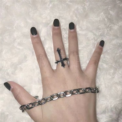 Cross Alloy Enamel Open Cuff Rings for Men FS-WGAFE4A-01-1