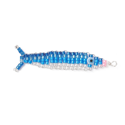 Copper Wired Glass Seed Beaded Pacific Saury Pendants PALLOY-MZ01105-01-1
