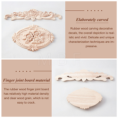 5Pcs Rubber Wood Carved Onlay Applique Craft WOOD-FH0001-85-1