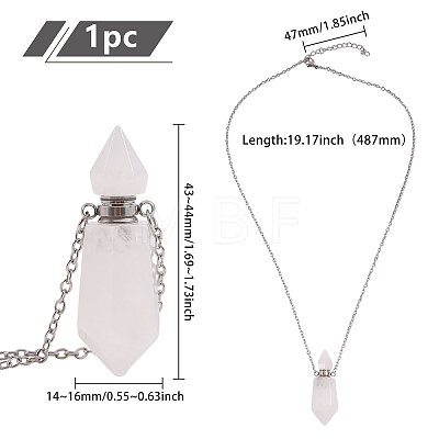 1Pc Natural Quartz Crystal Faceted Pointed Bullet Shaped Perfume Bottle Pendant Necklaces NJEW-FH0001-38P-06-1