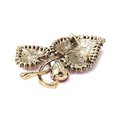 Heart-shape Leaf Zinc Alloy Rhinestones Brooches JEWB-R055-04AG-01-1