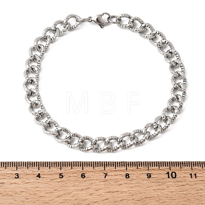 Hammered 201 Stainless Steel Cuban Link Chains Bracelets for Women Men STAS-T077-17P-1