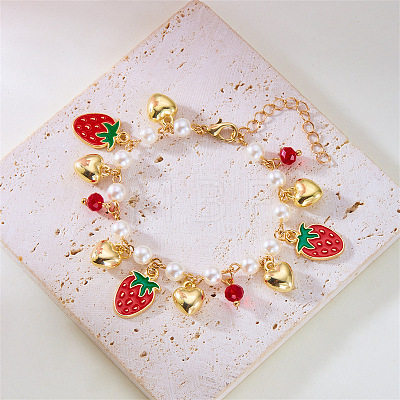 Alloy Enamel & Plastic Pearl & Heart CCB Plastic & Glass Charm Bracelets for Women FS-WG6C398-01-1