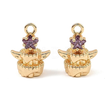 Brass Micro Pave Cubic Zirconia Charms KK-C155-17G-03-1