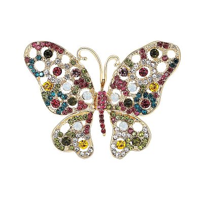 Butterfly Alloy Rhinestone Brooches PW-WG40679-03-1