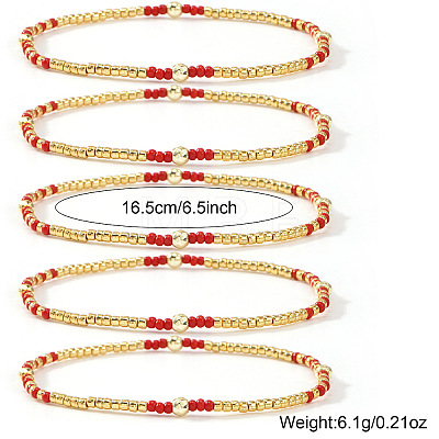 5Pcs Boho Glass Seed Multi-Strand Beaded Stretch Bracelet XH2796-1