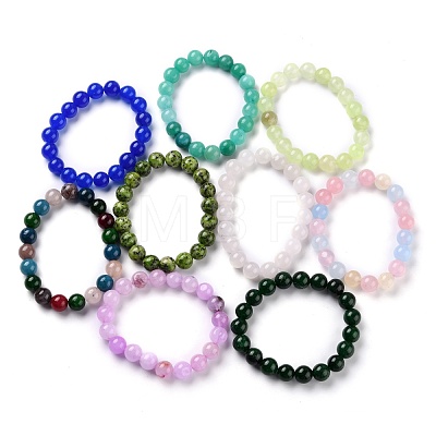 Dyed Natural Jade Beads Stretch Bracelets BJEW-G633-C-1