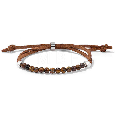 4MM Round Natural Tiger Eye Beaded Faux Suede Cord Slider Bracelets for Women WG432D6-03-1