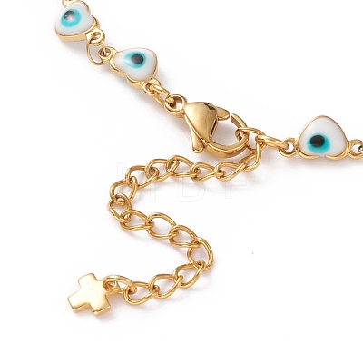 Heart Evil Eye 304 Stainless Steel Enamel Link Chains Bracelets & Necklaces Jewelry Sets SJEW-JS01153-1
