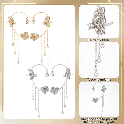 ANATTASOUL 4Pcs 4 Style Butterfly & Flower Crystal Rhinestone Climber Wrap Around Earrings EJEW-AN0001-01-1