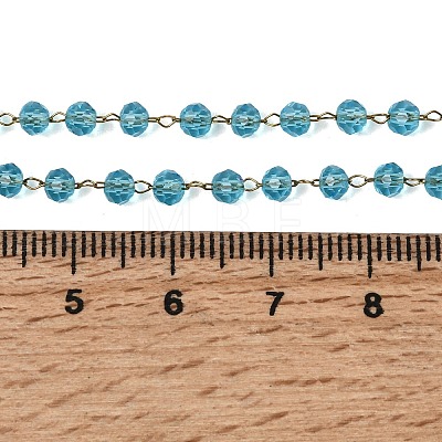 304 Stainless Steel with Glass Faceted Rondelle Bead Handmade Link Chain Birth Stone Necklaces for Women NJEW-G195-01G-10-1