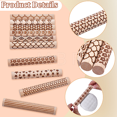 10Pcs 10 Styles Wood Handle Clay Texture Roller TOOL-CN0001-12B-1
