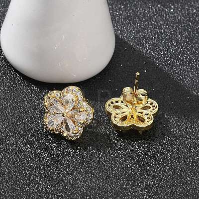 Rack Plating Brass Micro Pave Clear Cubic Zirconia Stud Earrings EJEW-H149-01G-1