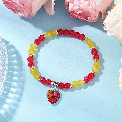 Baking Paint Imitation Jade Glass Round Beaded Charm Bracelets BJEW-JB11737-06-1