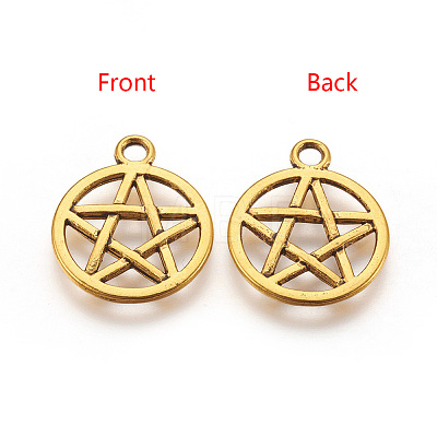 Tibetan Style Alloy Flat Round with Star Charms X-TIBEP-5248-AG-LF-1