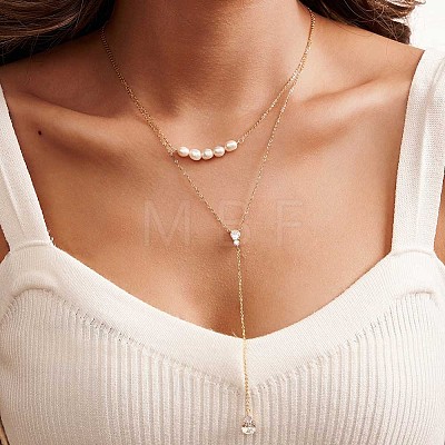 925 Sterling Silver Double Layer Necklaces NJEW-L116-11G-1