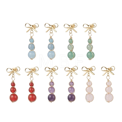 Natural Mixed Stone Bowknot with Round Dangle Stud Earrings EJEW-JE06780-1