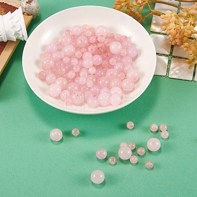 175Pcs Natural Rose Quartz Round Beads for DIY Jewelry Making DIY-SZ0005-98-1
