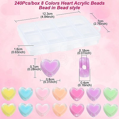 240Pcs 8 Colors Heart Acrylic Beads TACR-YW0001-92-1