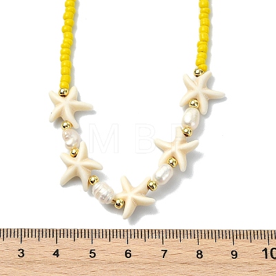 2Pcs 2 Styles Ocean Turtle Starfish Synthetic Turquoise & Natural Pearl & Glass Seed Beaded Necklaces NJEW-JN06130-02-1