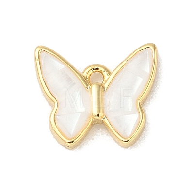 Rack Plating Brass & Shell Butterfly Charms with Epoxy Resin KK-K380-02G-01-1