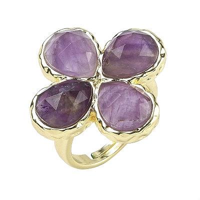 Natural Amethyst Faceted Adjustable Finger Rings for Women RJEW-A092-01G-11-1