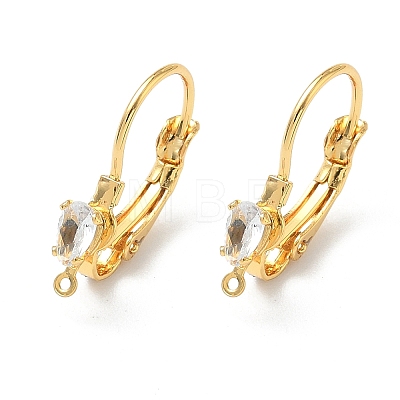 Teardrop Brass Micro Pave Clear Cubic Zirconia Leverback Earring Findings KK-Z136-24G-02-1