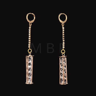 Column Brass Rhinestone Leverback Earrings EJEW-M046-17-1