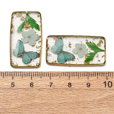 Brass & Transparent Epoxy Resin & Dried Flower Pendants RESI-G133-01G-02-1
