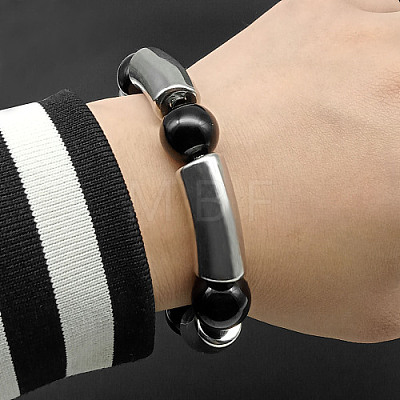 Stainless Steel & Resin Bead Stretch Bracelets for Women Men UF8116-1-1