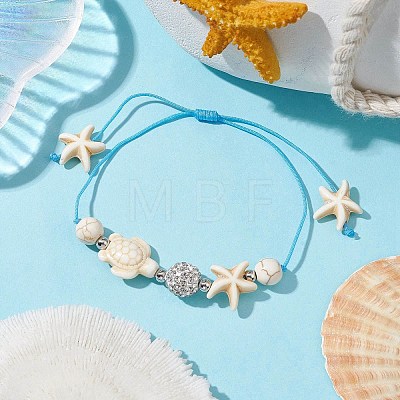 Starfish & Turtle Synthetic Turquoise(Dyed & Heated)  and Magnesite Braided Bead Bracelets BJEW-JB09818-02-1
