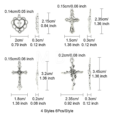 24Pcs 4 Styles Tibetan Style Alloy Pendants TIBE-FS0001-18-1