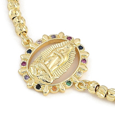 Virgin Mary Theme Brass Micro Pave Cubic Zirconia Slider Bracelets for Women BJEW-U013-02G-03-1