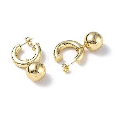 Brass Ring with Ball Dangle Stud Earrings EJEW-P214-07G-1