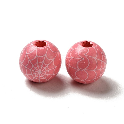 Halloween Printed Spider Webs Colored Wood European Beads WOOD-K007-04A-1