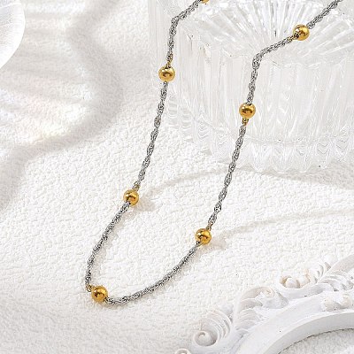 Duo Tone 304 Stainless Steel Round Ball Rope Chain Necklaces NJEW-JN06556-1