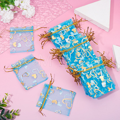 50Pcs Heart Printed Organza Bags OP-TADJ0001-01A-1
