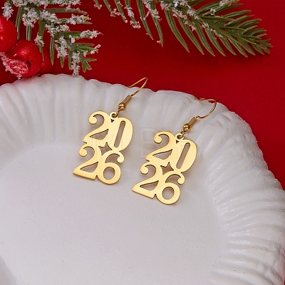 Number 2026 304 Stainless Steel Dangle Earrings FS-WGCED5C-03-1