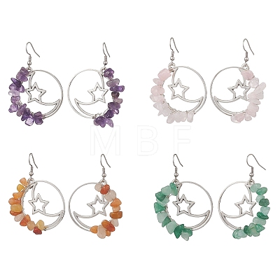 Alloy Moon with Star Dangle Earrings EJEW-JE06804-1