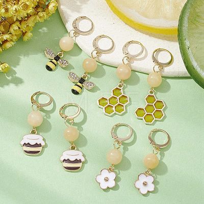 4 Pairs 4 Styles Bee & Flower Alloy Enamel Dangle Leverback Earrings for Women EJEW-JE05594-1
