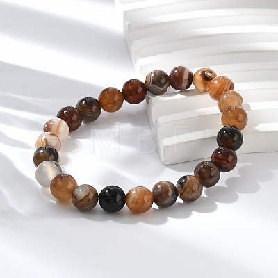 Natural Striped Agate/Banded Agate Beaded Stretch Bracelets BJEW-Q692-03I-1