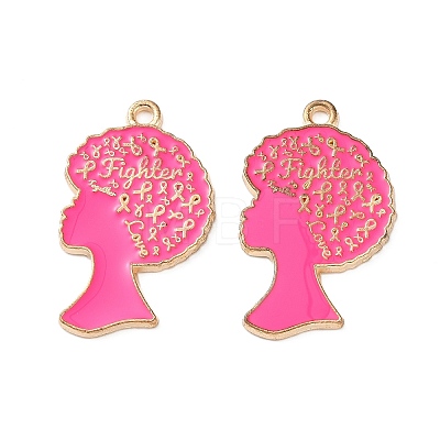 Breast Cancer Awareness Ribbon Zinc Alloy Enamel Pendants ENAM-I079-02G-10-1