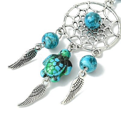 Woven Net/Web with Feather Alloy Pendant Decorations HJEW-JM02139-1