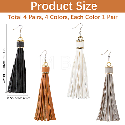 8Pcs 4 Colors PU Leather Tassel Dangle Earrings EJEW-CL0001-02B-1