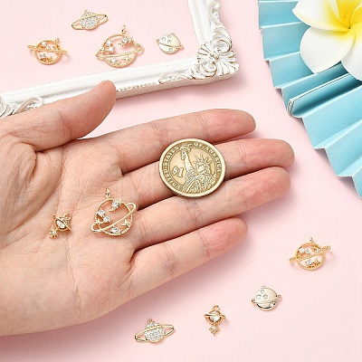5Pcs 5 Styles Brass Micro Pave Cubic Zirconia Pendants KK-YW0004-16-1
